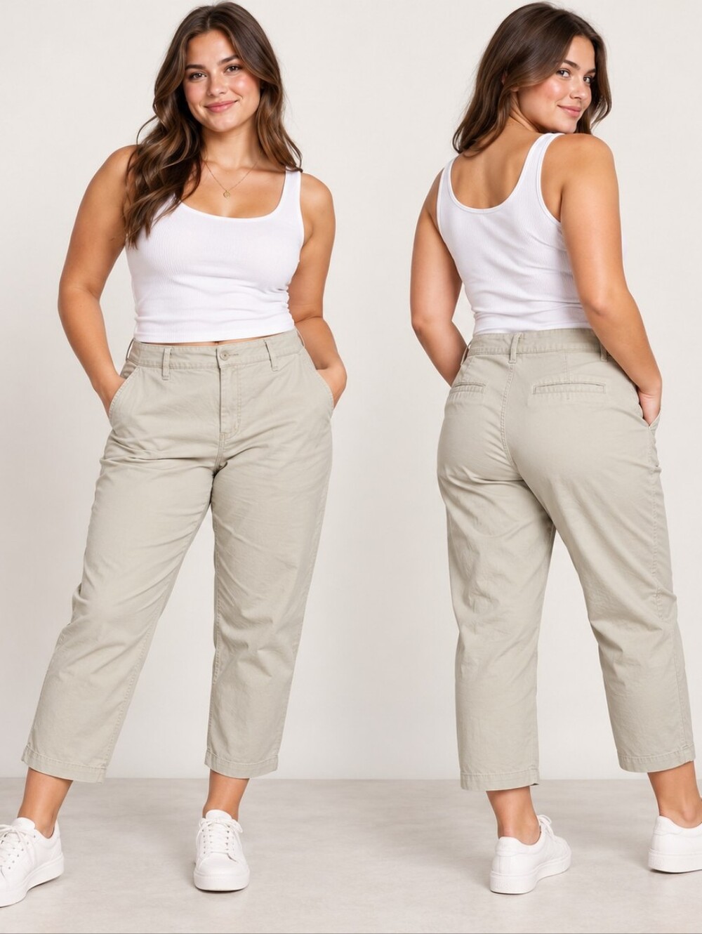 A New Day Size 17R Beige High Rise Straight Crop Pants Stretch Contemporary Casu